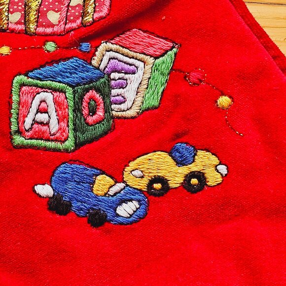 2 Vintage Christmas Velvet Embroidered Stockings Santa Tree Candy Cane Presents - Picture 5 of 13